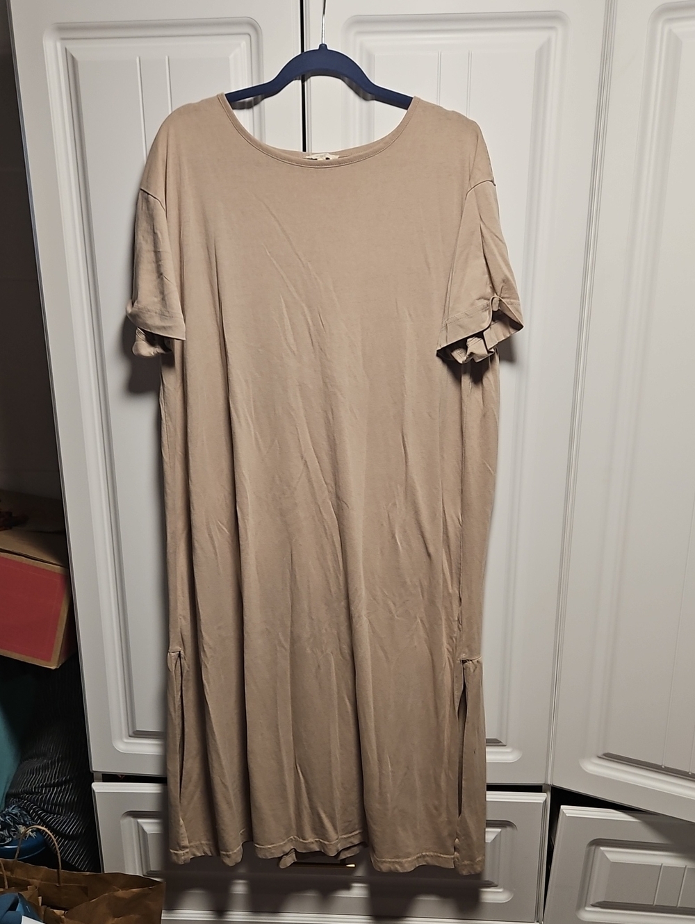 Light Beige Short Sleeve Maxi Dress with Sleeve Tie Detail